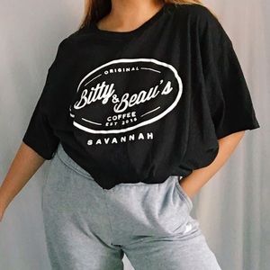 2/$10 Coffee shop black T-shirt